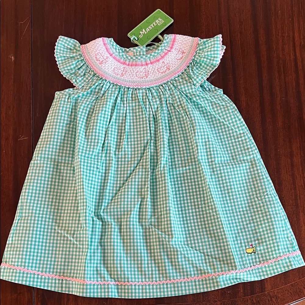 Masters 2T Smocked Green Gingham Dress